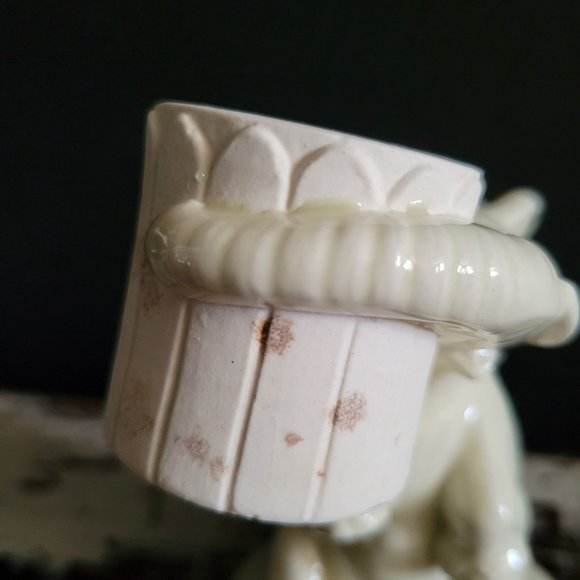 Vintage QQ Ceramic White Elephant Holding Barrel with Trunk, Elephant FIgurine - Picture 8 of 8